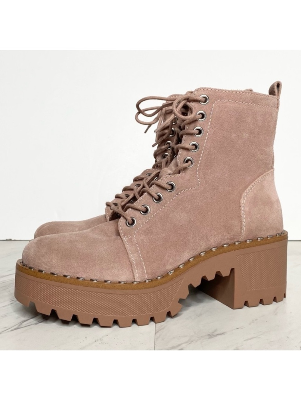 Vince Camuto Mecale Pink Suede Lace Up Combat Boot 6.5 M